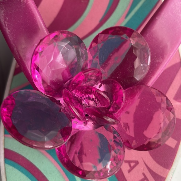 BCBGeneration wedge sandals flip-flops pink turquoise flowers women’s size 7 - Picture 8 of 10